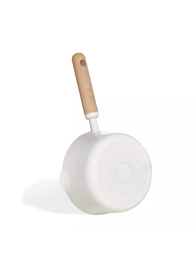 كاروت قدر طهي كاروت 1.9 لتر سيراميك غير لاصق مع غطاء مصفاة مزدوج، خالٍ من PFAS لطهي صحي، بمقبض مريح بتصميم خشبي وقاعدة توزيع حرارة متساوٍ، متوافق مع جميع المواقد وآمن لغسالة الصحون (كريمي)